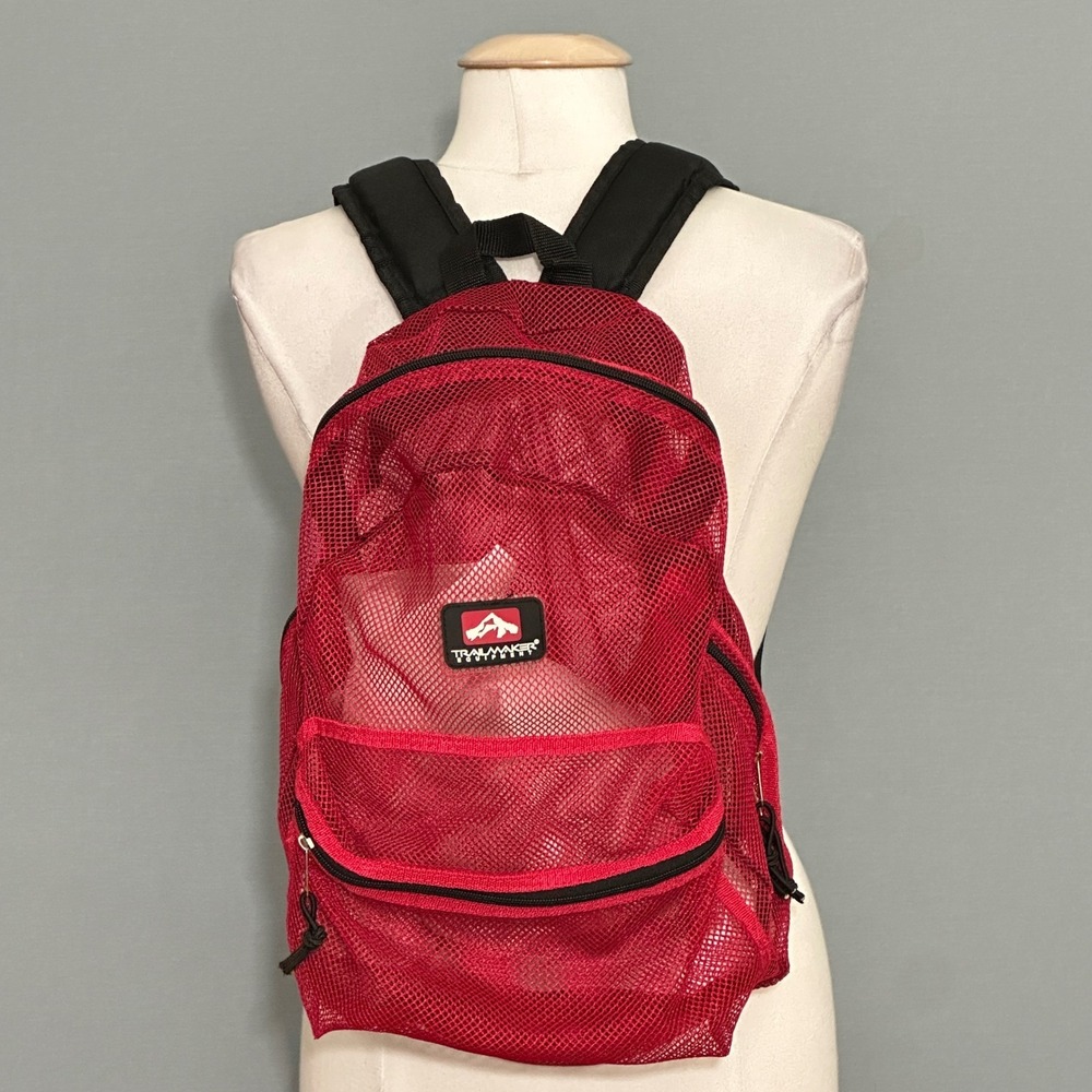 Trailmaker Mesh Backpack Set 2 Navy Blue Red See Through School Gym Travel Bag
